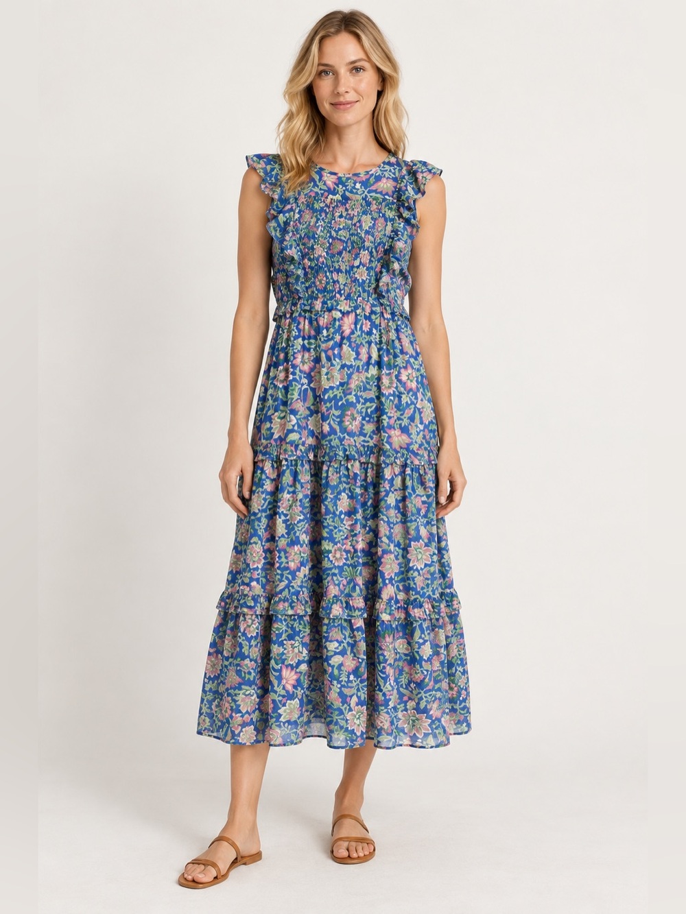 Banjanan Iris Cotton Voile Dress in Surf Floral
